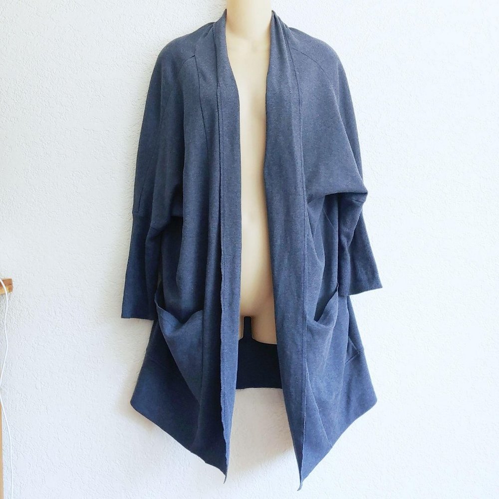 Pact Open Front Heather Blue Cardigan S/M Organic